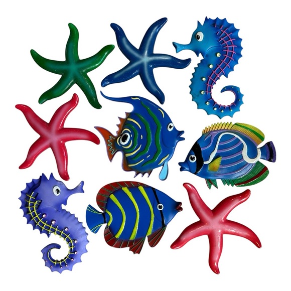 Other - Y2K Fish & Ocean Themed Wall Decor Set of 9 Vibrant Tropical Painted Ceramic